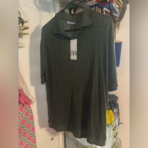 Zara Mens gray/green Knitted polo